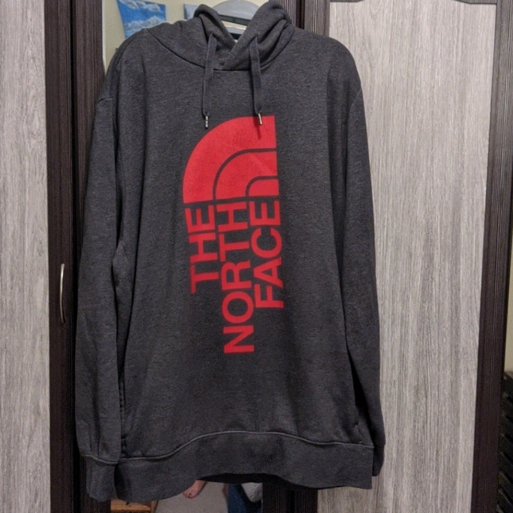 North Face Grey and Red Hoodie